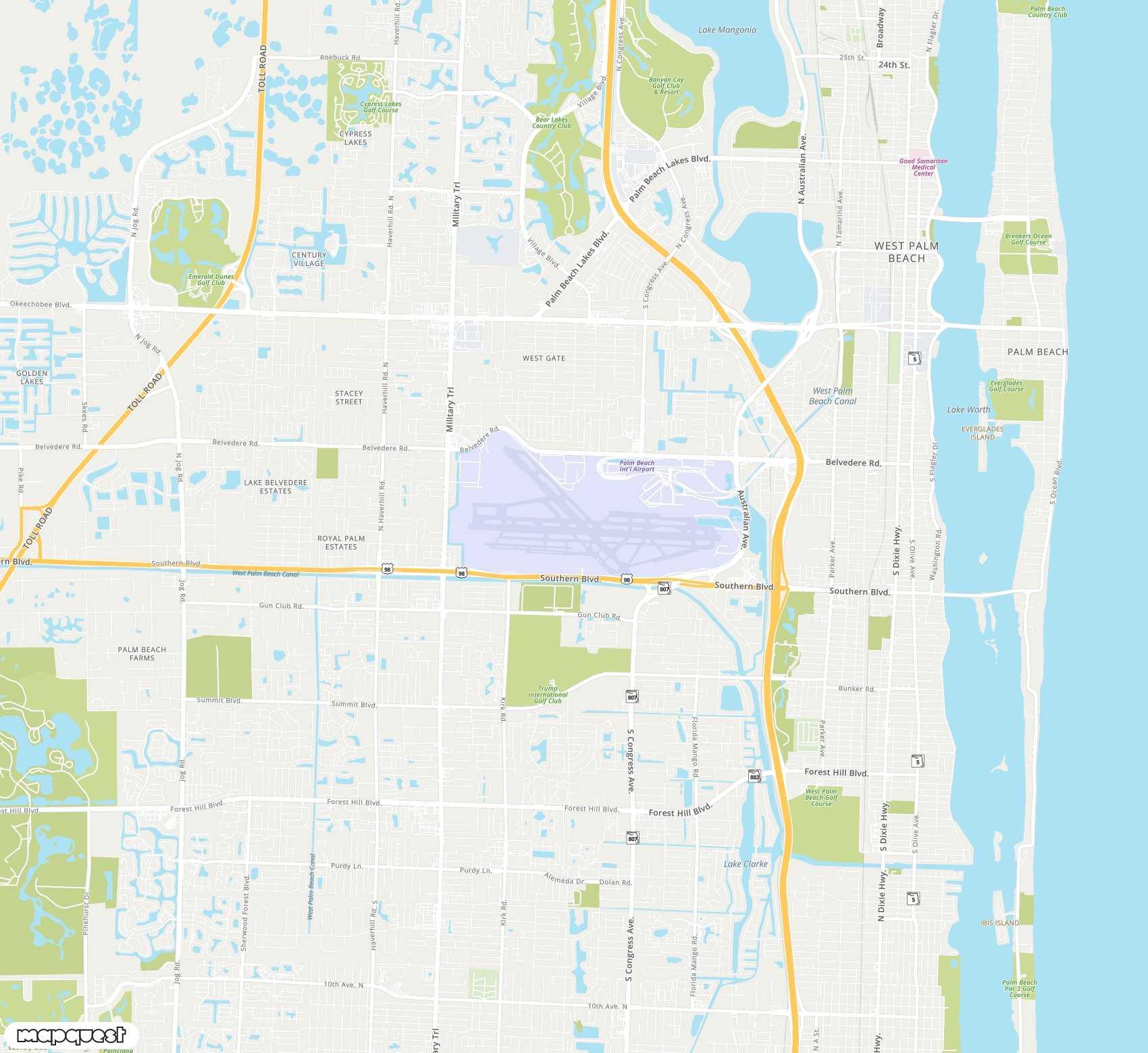 Carte de Palm Beach <span>international airport (PBI)</span>