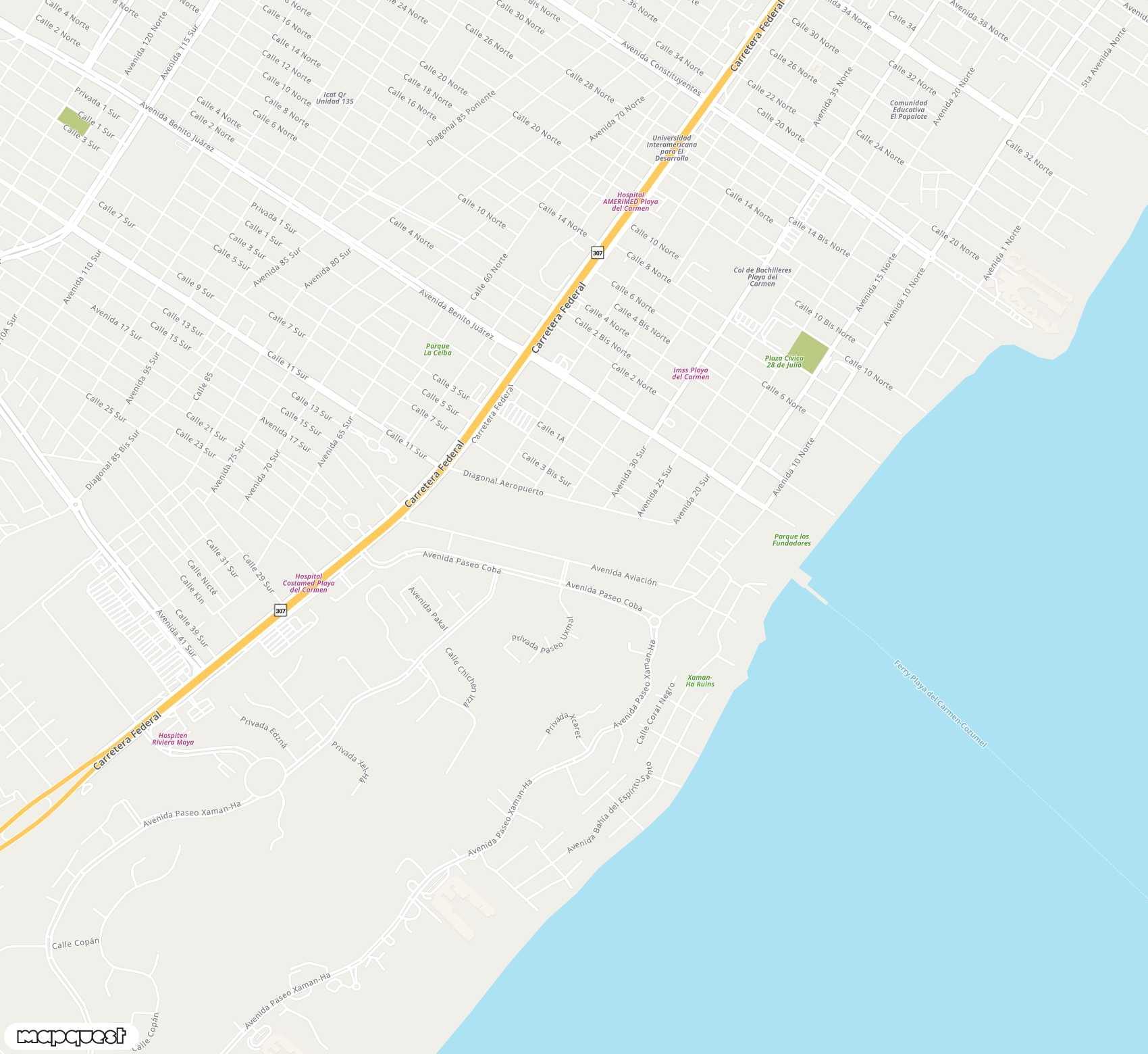 Carte de <span>Aérodrome de </span>Playa del Carmen<span>(PCM)</span>