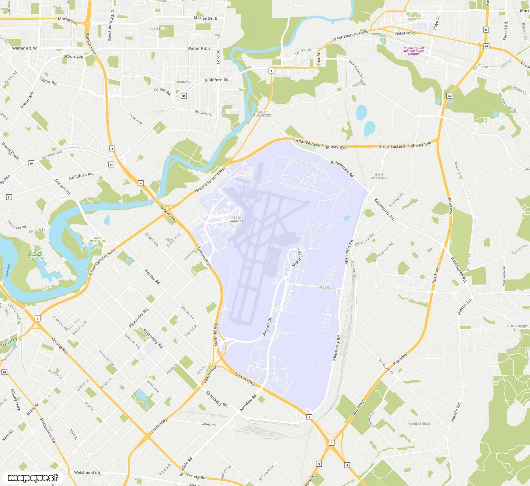 Carte de Perth <span>international airport (PER)</span>