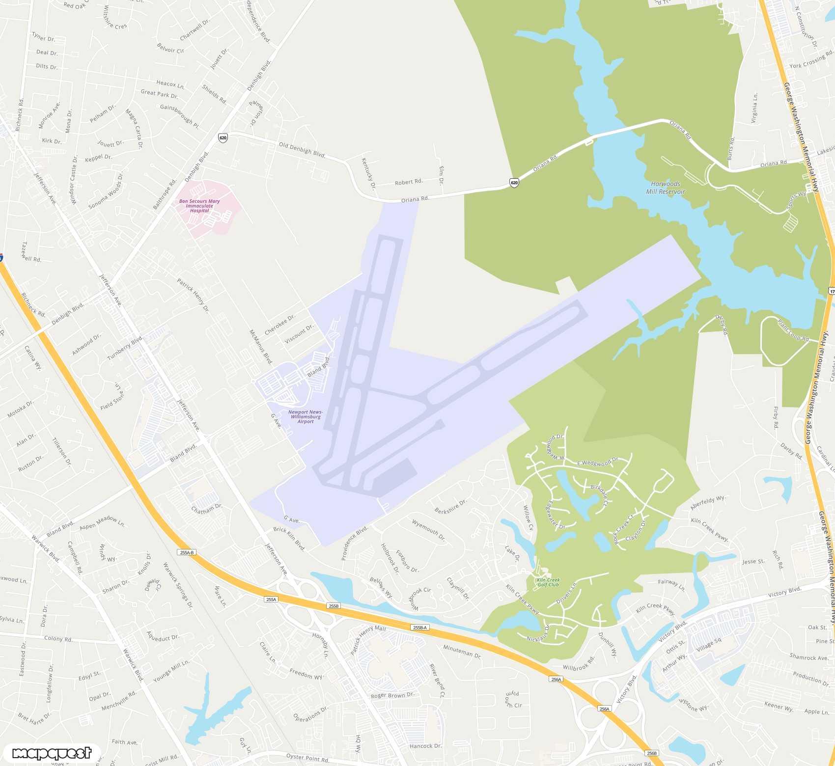 Carte de <span>Aéroport de </span>Newport News Williamsburg<span>(PHF)</span>