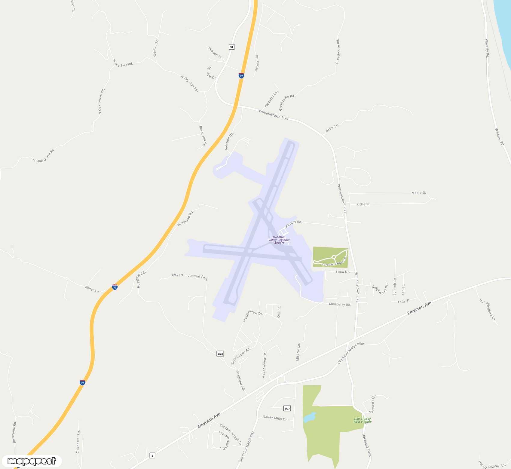 Carte de Mid Ohio Valley Regional <span>airport (PKB)</span>