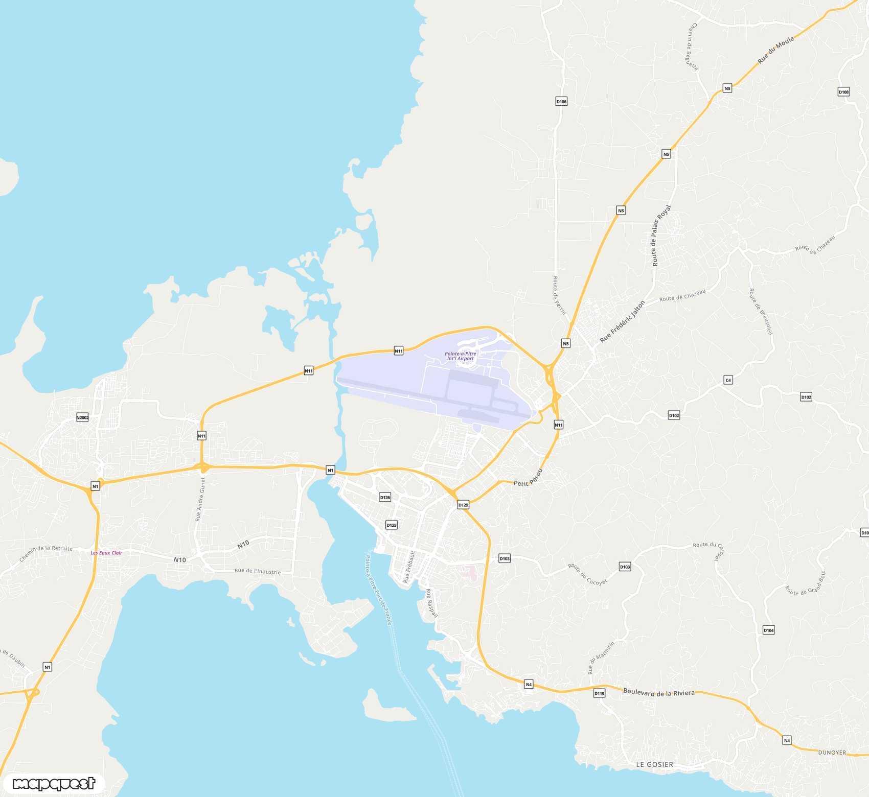 Carte de <span>Aéroport international de </span>Pointe-à-Pitre Le Raizet <span>(PTP)</span>