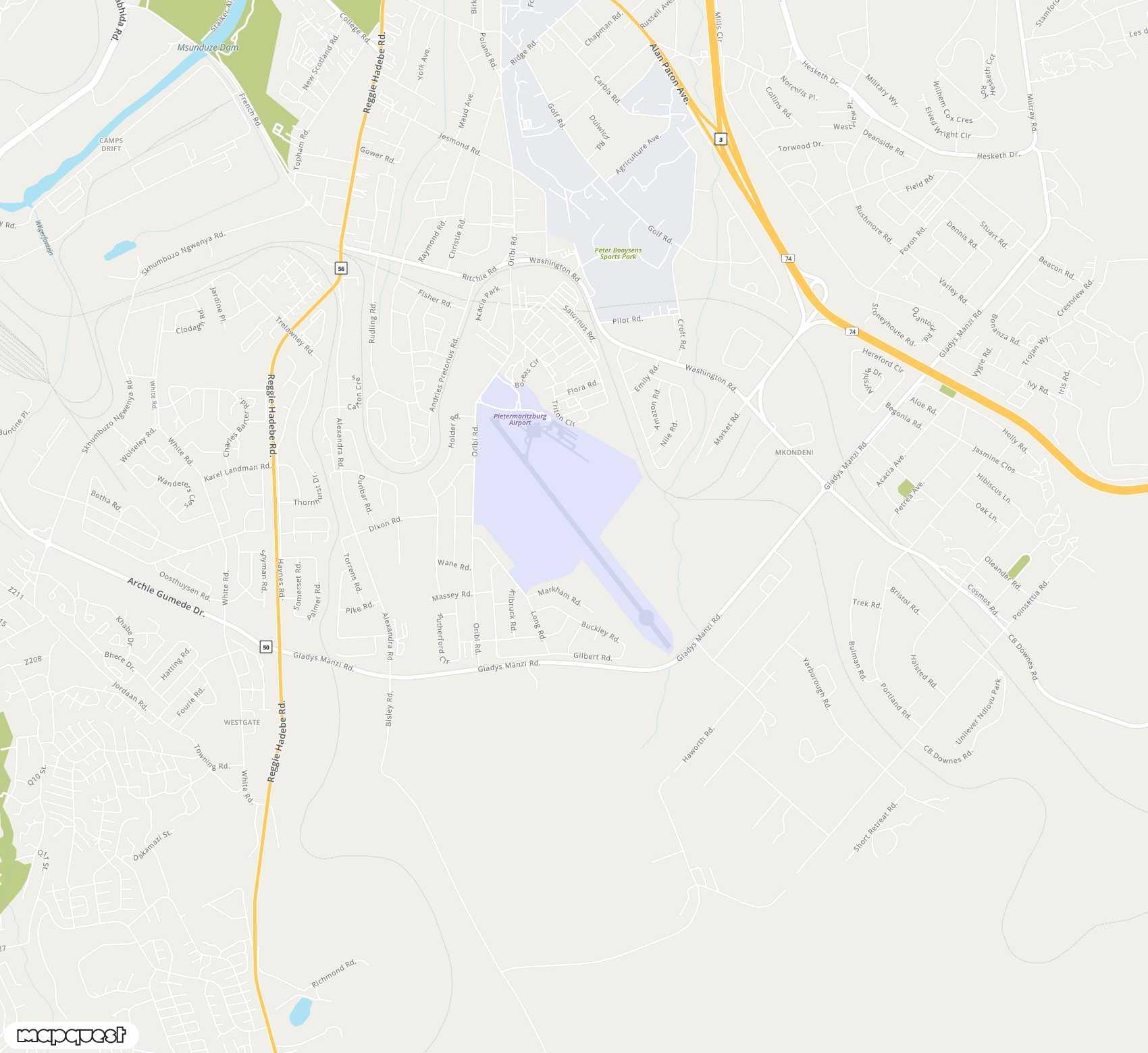 Carte de Pietermaritzburg <span>airport (PZB)</span>