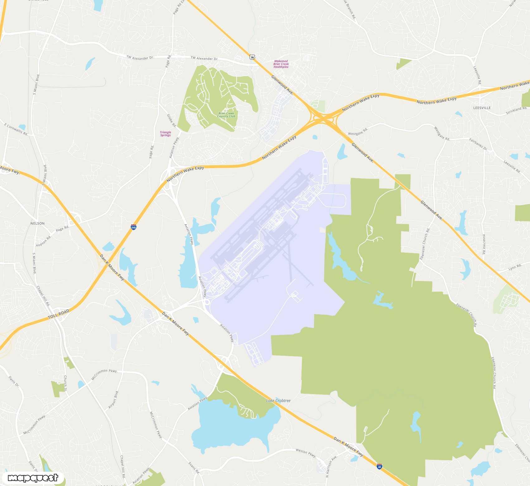 Carte de <span>Aéroport international de </span>Raleigh Durham<span>(RDU)</span>