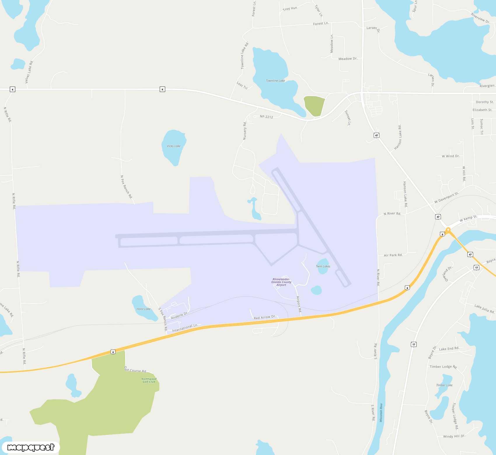Carte de <span>Aéroport de </span>Rhinelander Oneida County<span>(RHI)</span>