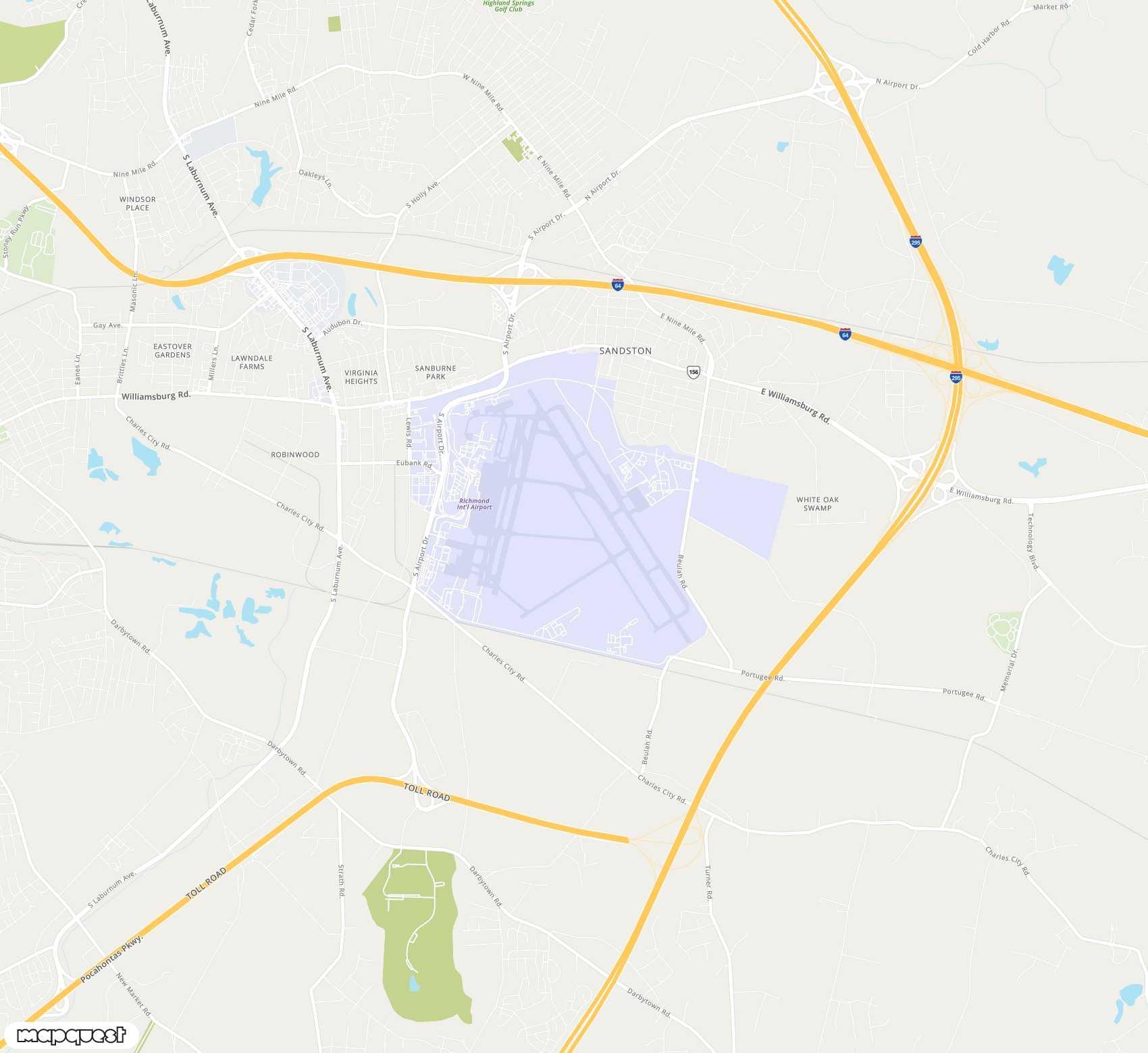 Carte de Richmond <span>international airport (RIC)</span>