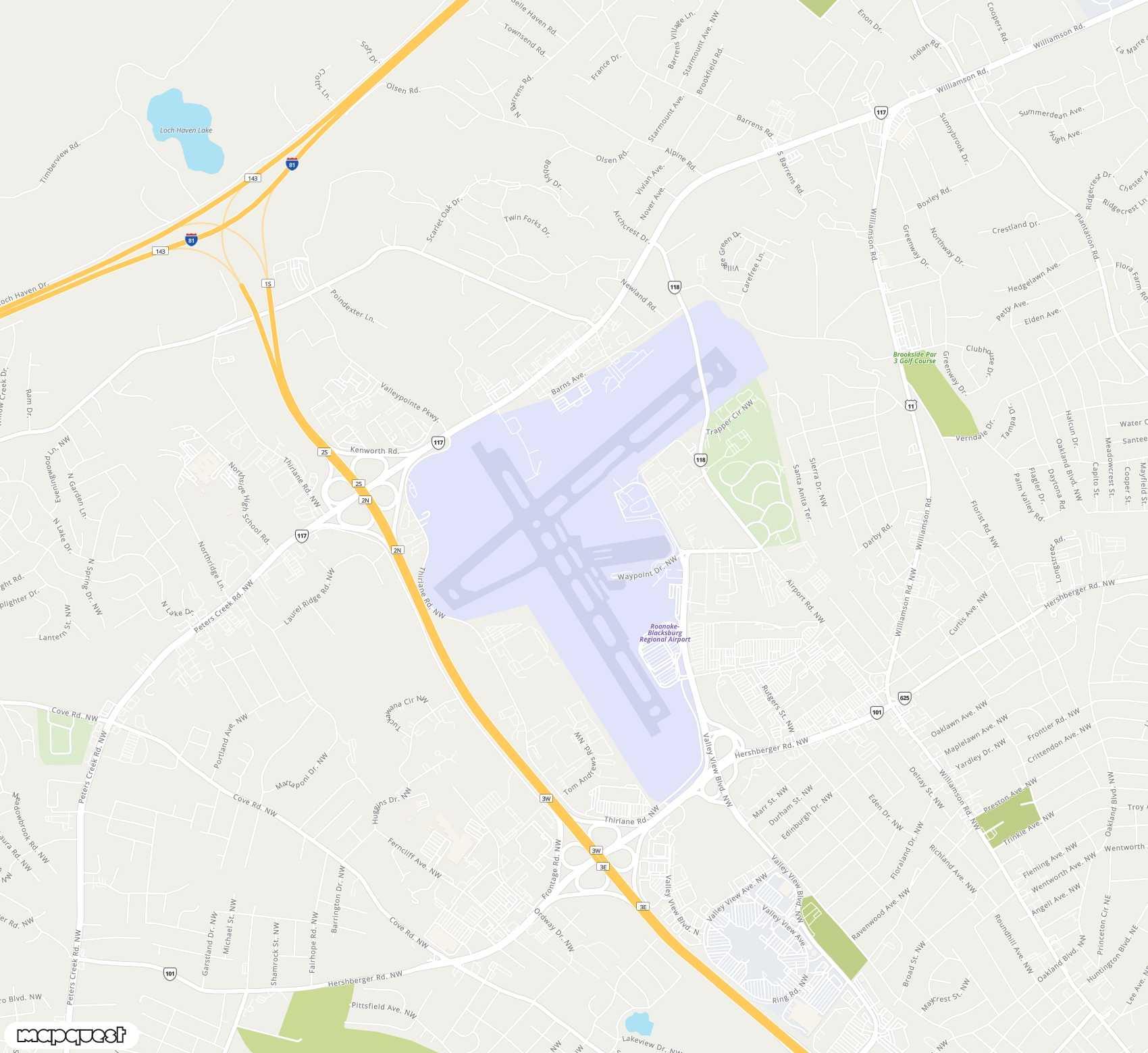 Carte de <span>Aéroport de </span>RoanokeBlacksburg Regional<span>(ROA)</span>