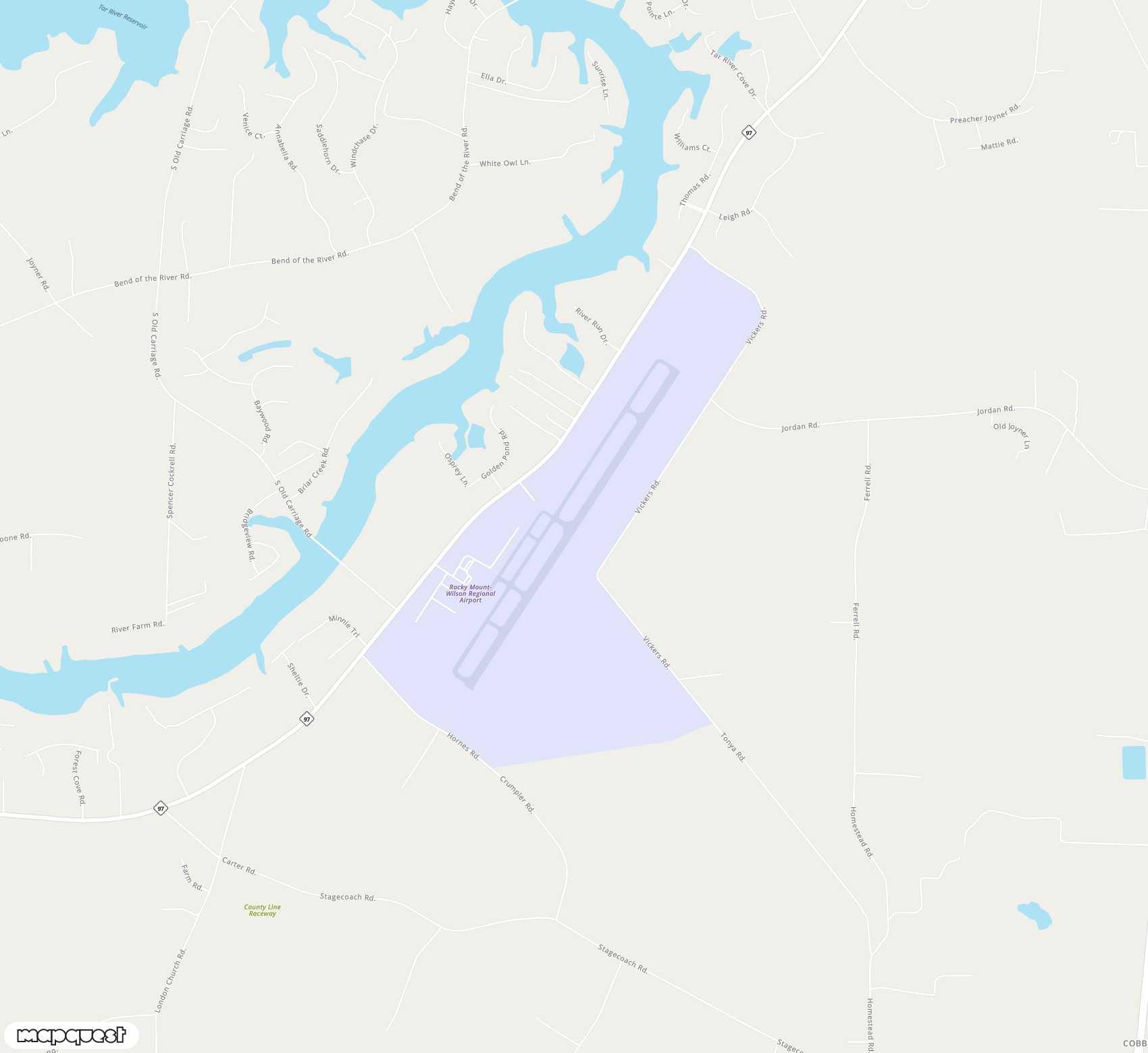 Carte de Rocky Mount Wilson Regional <span>airport (RWI)</span>