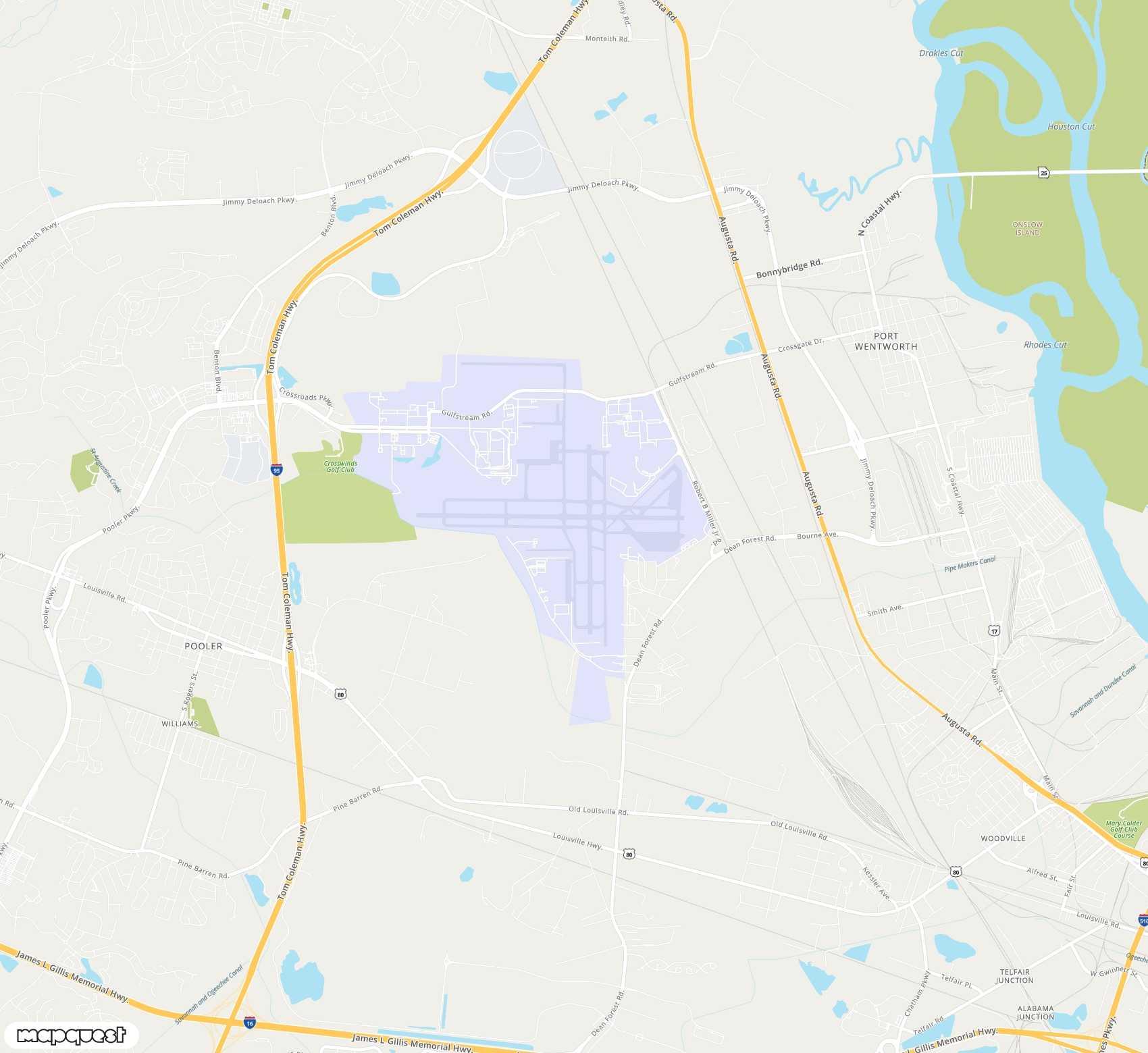 Carte de Savannah Hilton Head <span>international airport (SAV)</span>