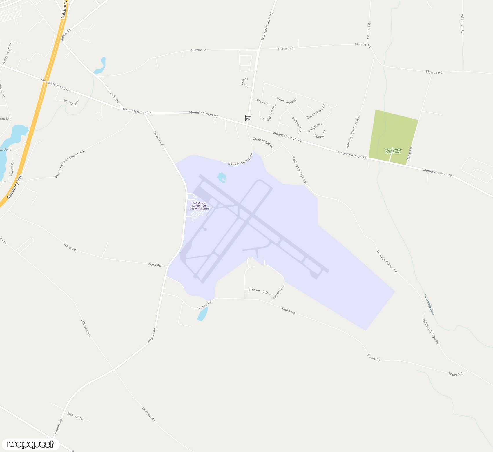 Carte de <span>Aéroport de </span>Salisbury Ocean City Wicomico Regional<span>(SBY)</span>