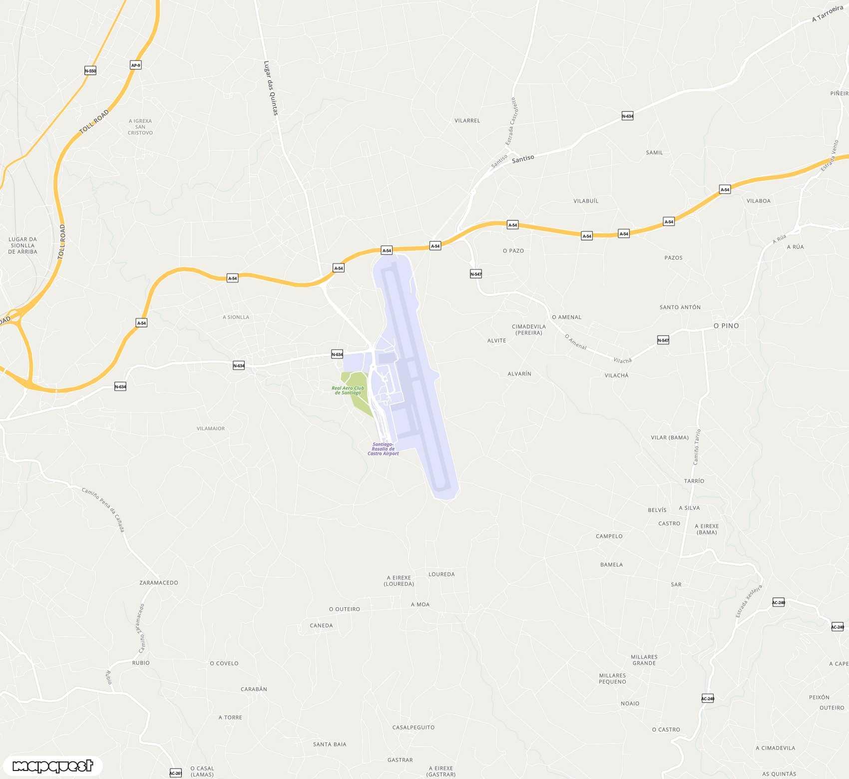 Carte de Santiago-Rosalía de Castro <span>international airport (SCQ)</span>