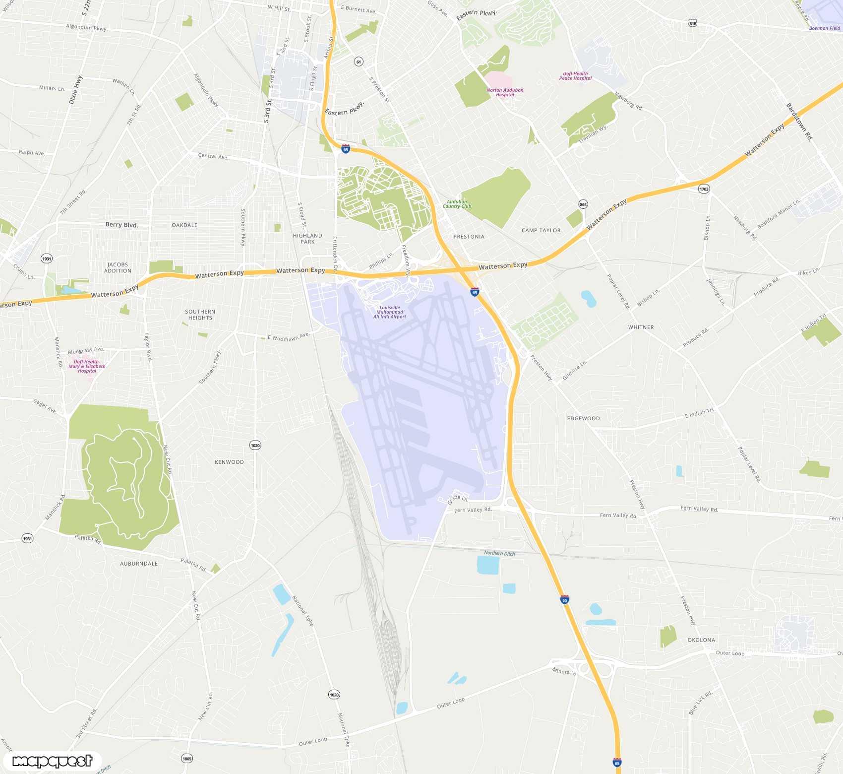 Carte de Louisville Muhammad Ali <span>international airport (SDF)</span>