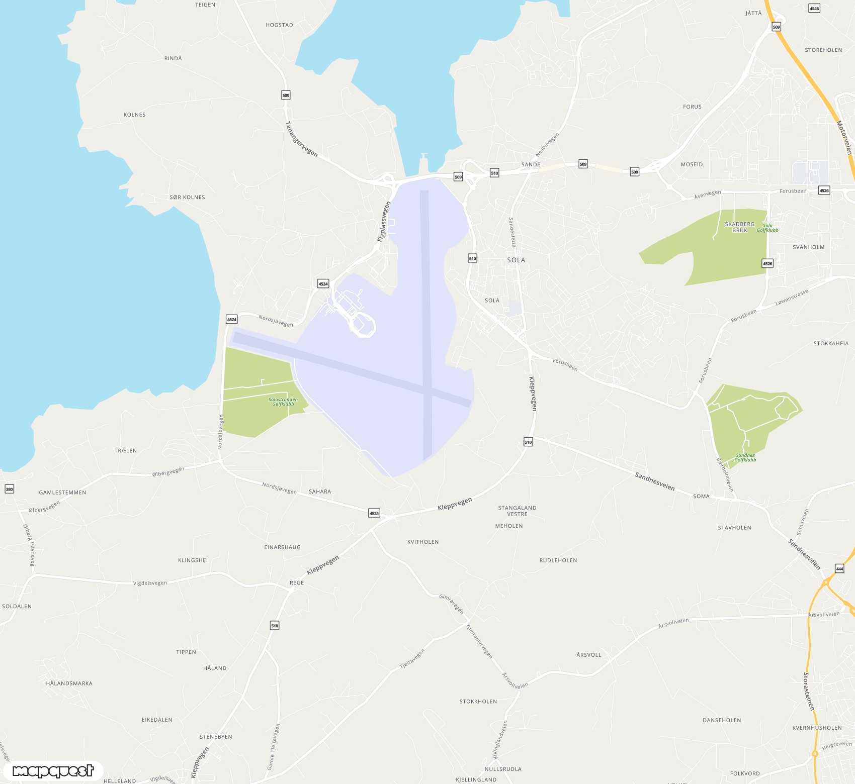 Carte de Stavanger, Sola <span>international airport (SVG)</span>