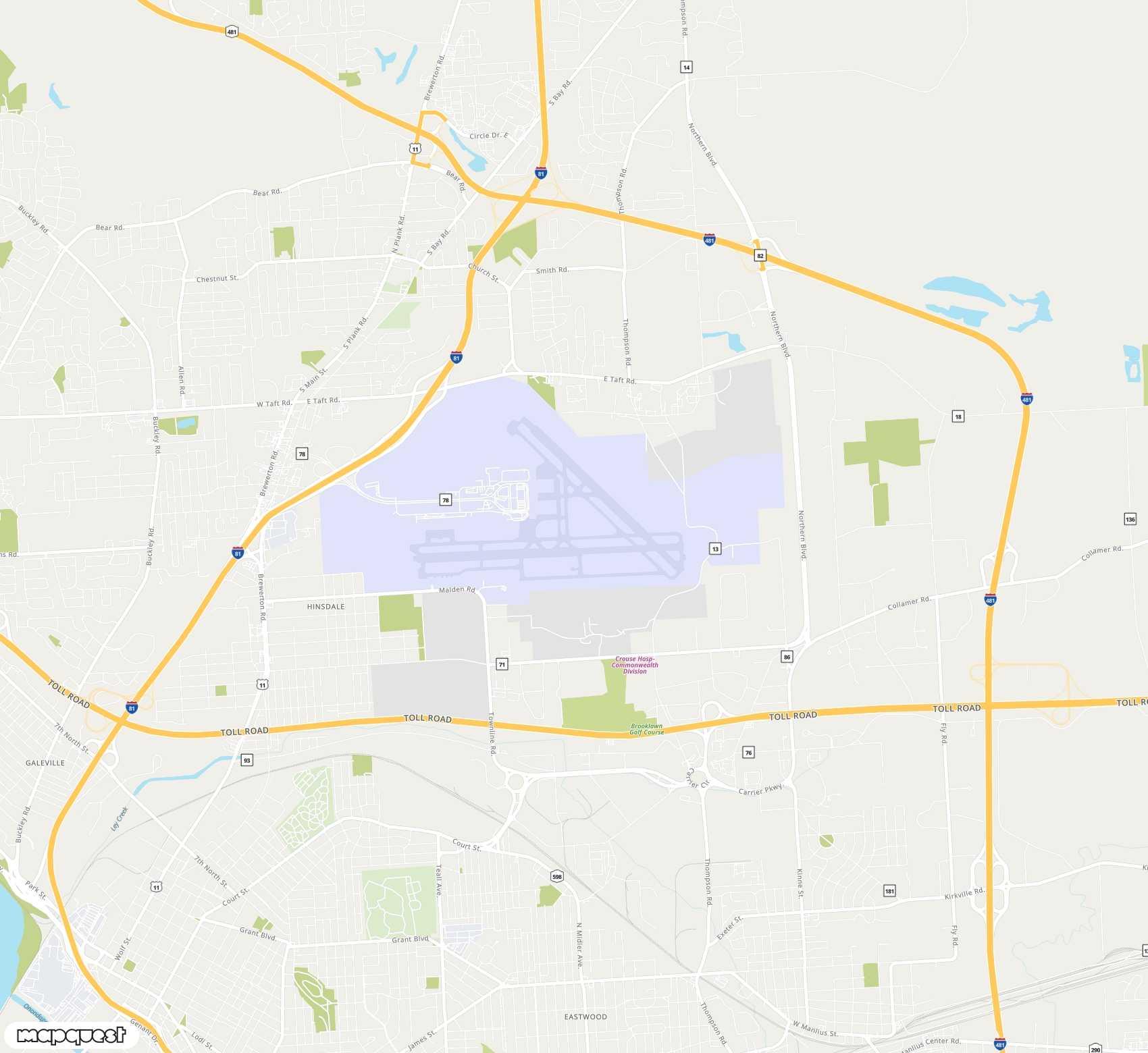 Carte de Syracuse Hancock <span>international airport (SYR)</span>