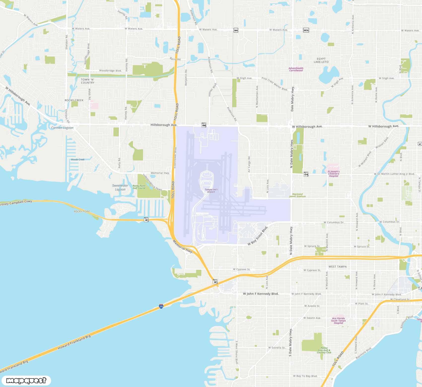 Carte de <span>Aéroport international de </span>Tampa<span>(TPA)</span>