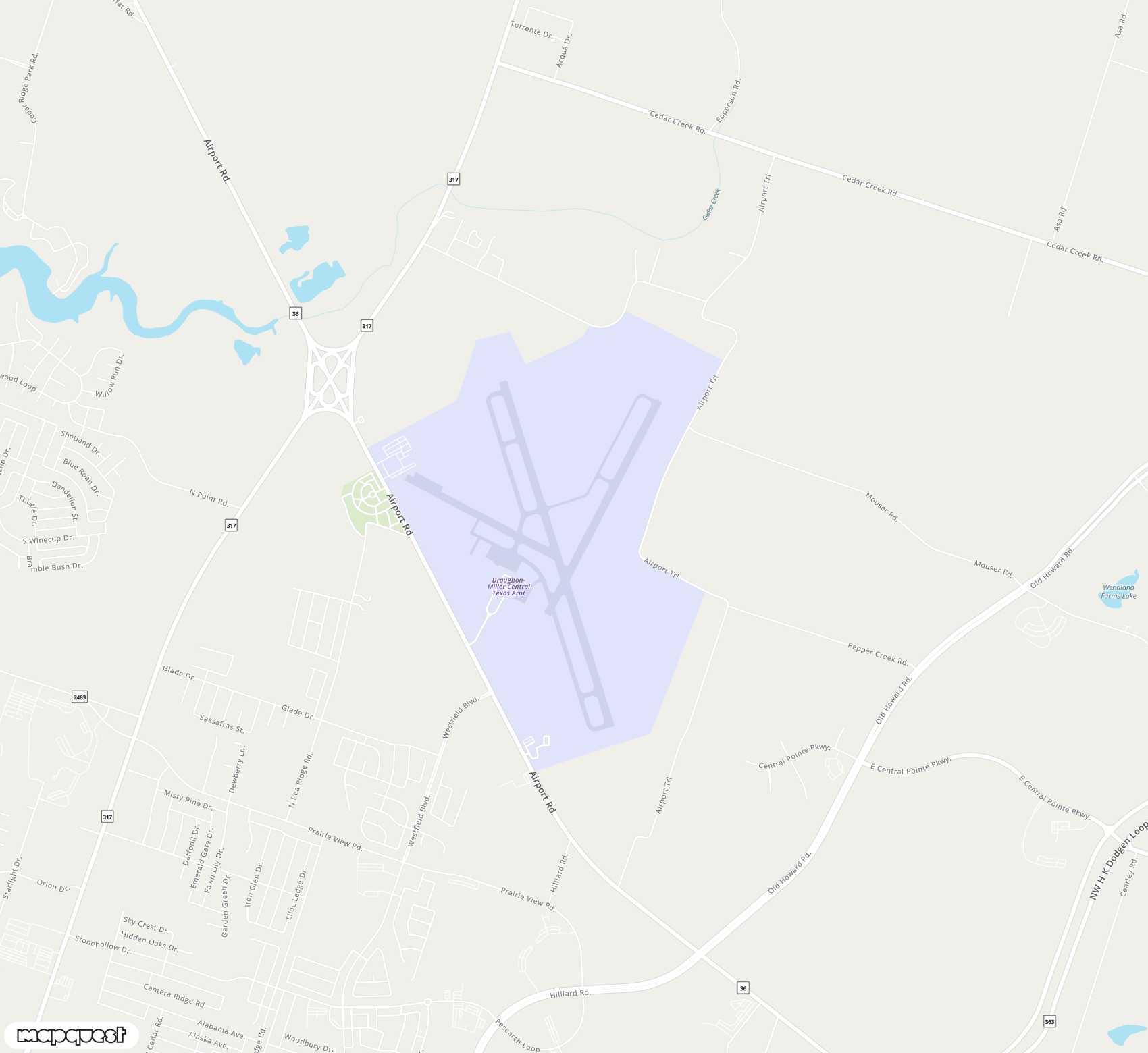 Carte de <span>Aéroport de </span>Draughon Miller Central Texas Regional<span>(TPL)</span>