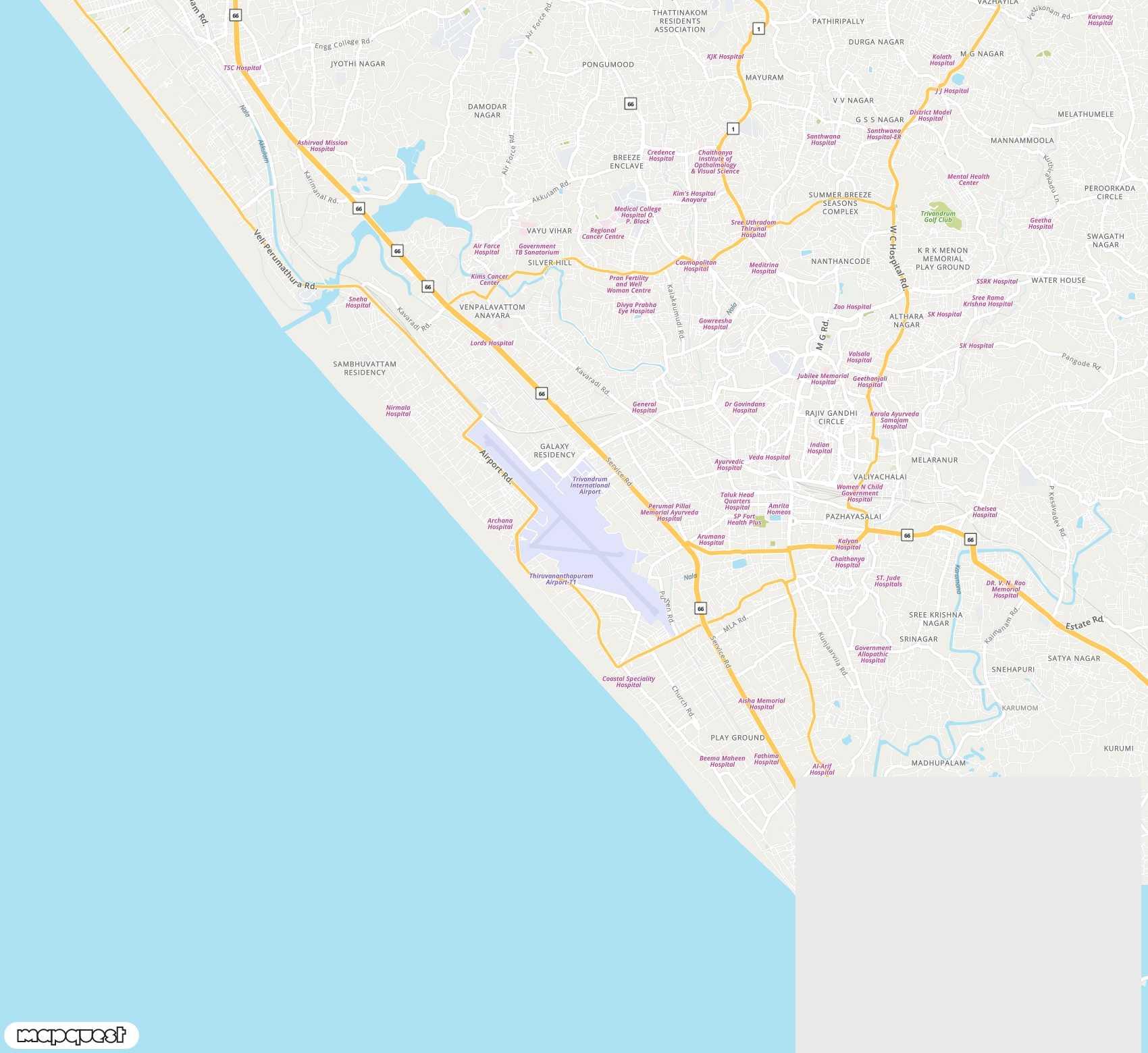 Carte de Trivandrum <span>international airport (TRV)</span>