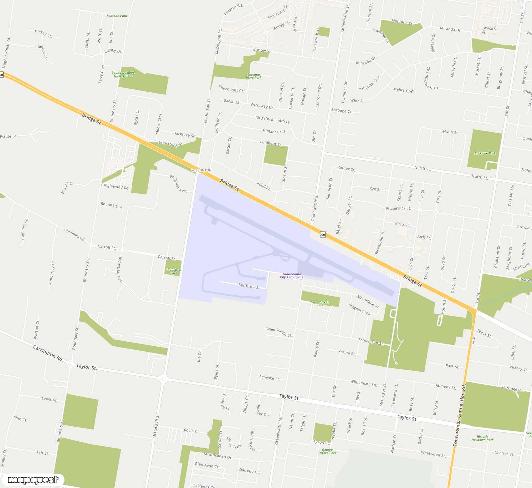 Carte de Toowoomba <span>airfield (TWB)</span>