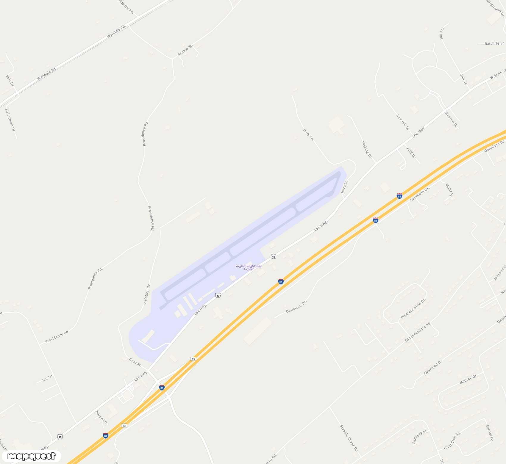 Carte de <span>Aérodrome de </span>Virginia Highlands<span>(VJI)</span>