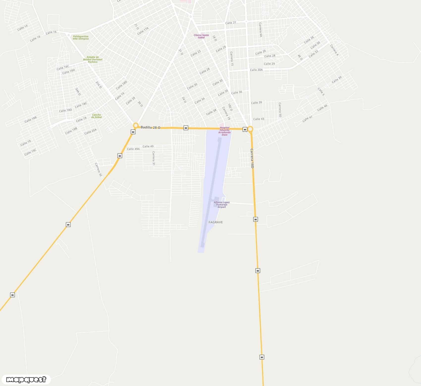 Carte de <span>Aéroport de </span>Alfonso López Pumarejo<span>(VUP)</span>