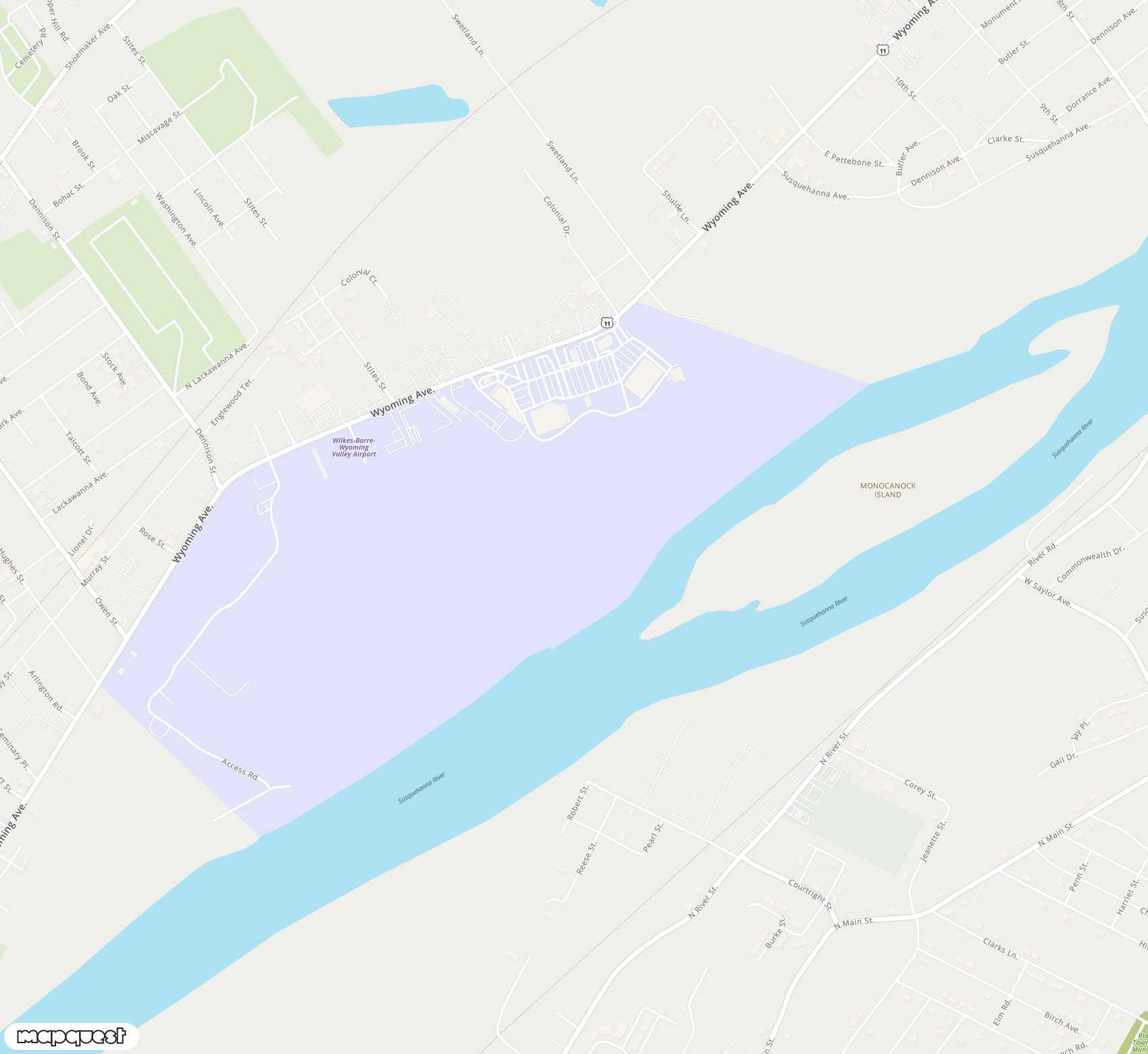 Carte de <span>Aérodrome de </span>Wilkes Barre Wyoming Valley<span>(WBW)</span>