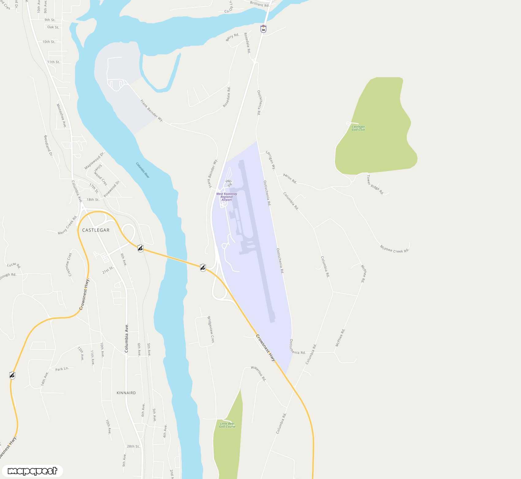 Carte de <span>Aéroport de </span>Castlegar/West Kootenay Regional<span>(YCG)</span>