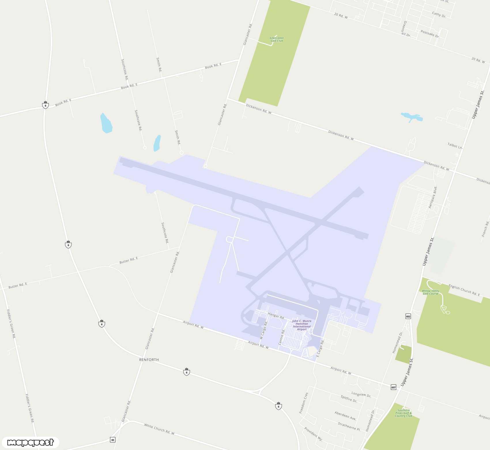 Carte de John C. Munro Hamilton <span>airport (YHM)</span>