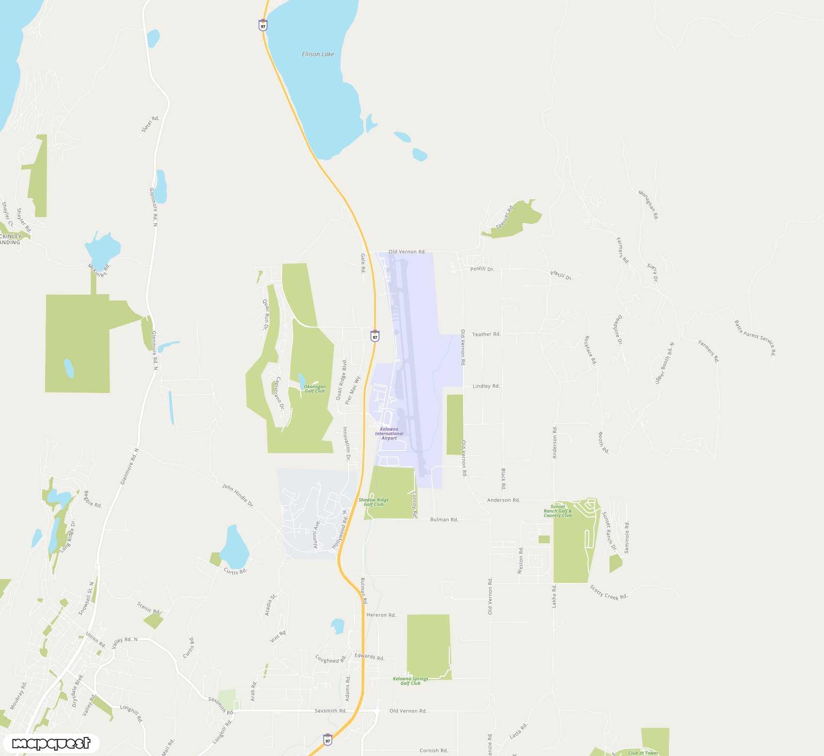 Carte de Kelowna <span>international airport (YLW)</span>