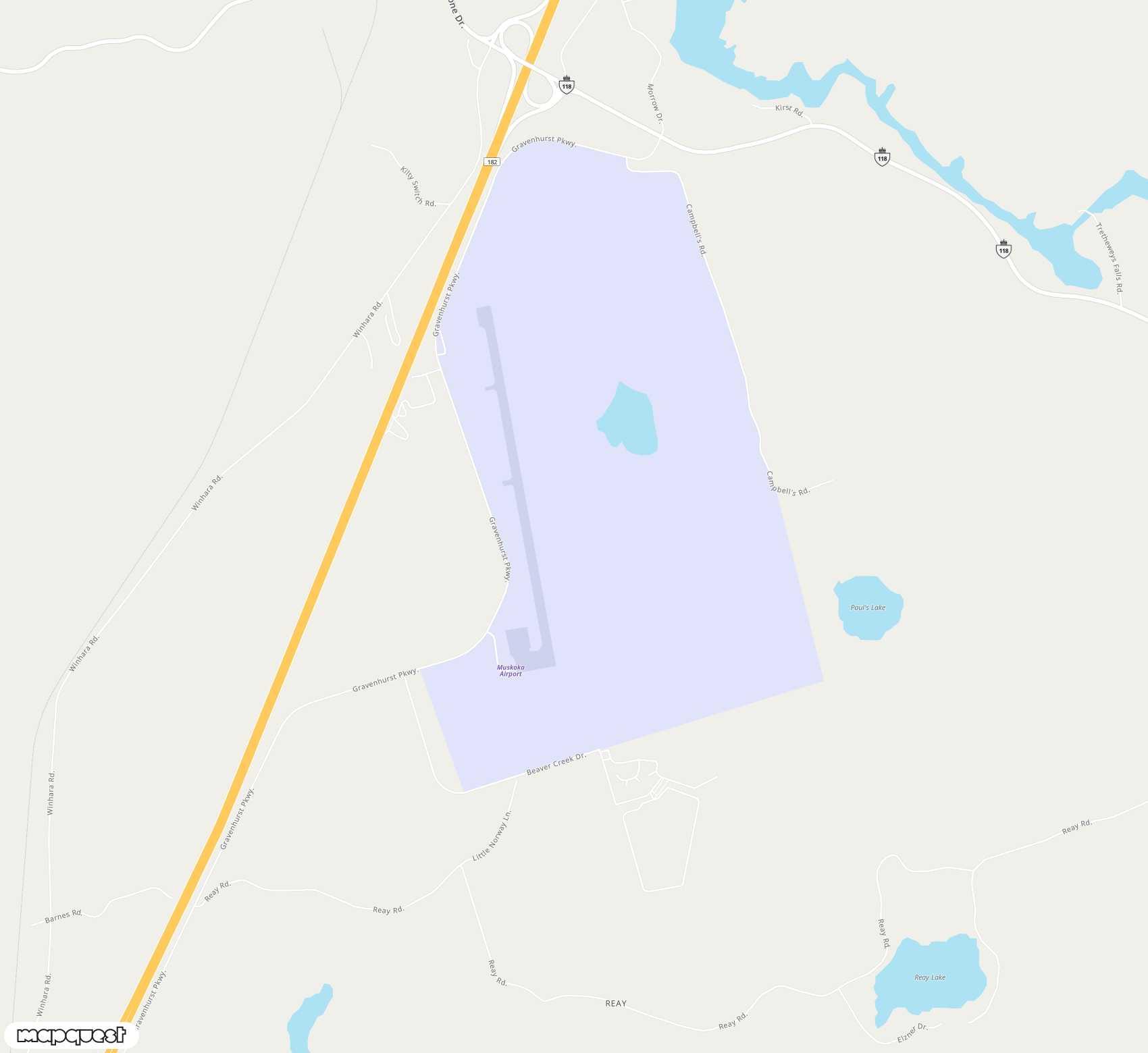 Carte de <span>Aéroport de </span>Muskoka<span>(YQA)</span>