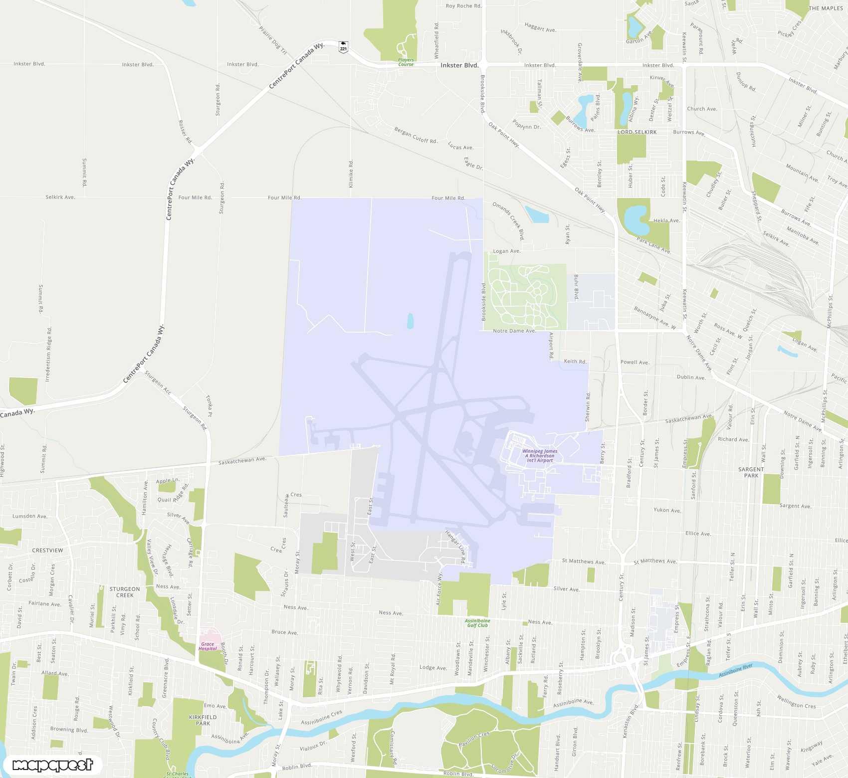 Carte de <span>Aéroport international de </span>Winnipeg / James Armstrong Richardson<span>(YWG)</span>